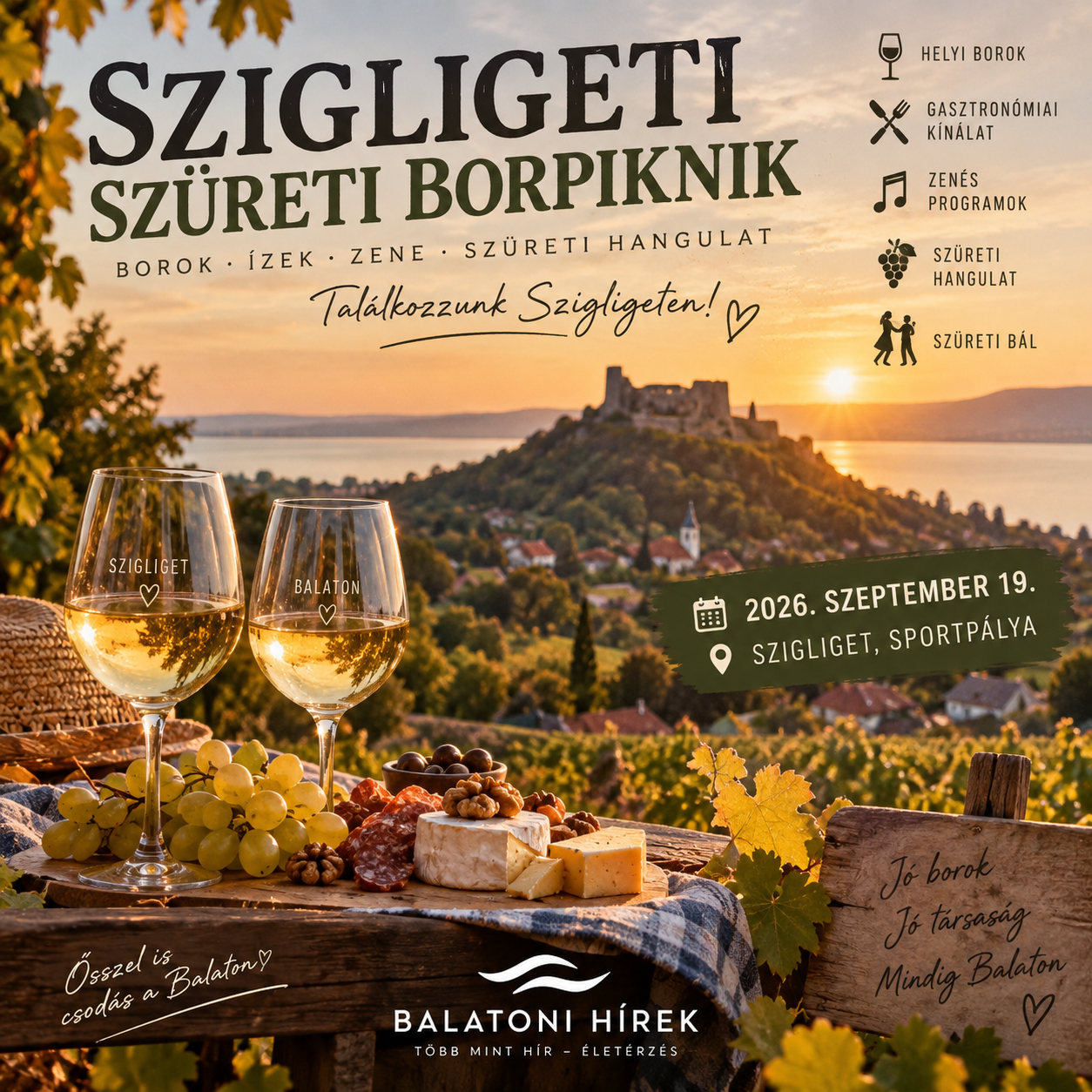 Borok, helyi ízek és szüreti hangulat vár Szigligeten – érkezik a Szüreti Borpiknik