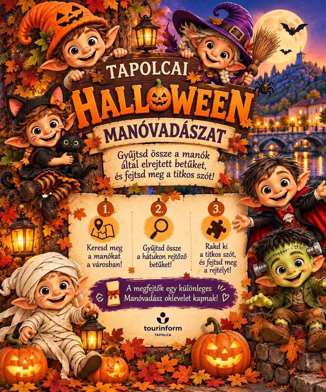Tapolcai Halloween Manóvadászat 2026 – őszi családi játék manókereséssel és titkos betűkkel
